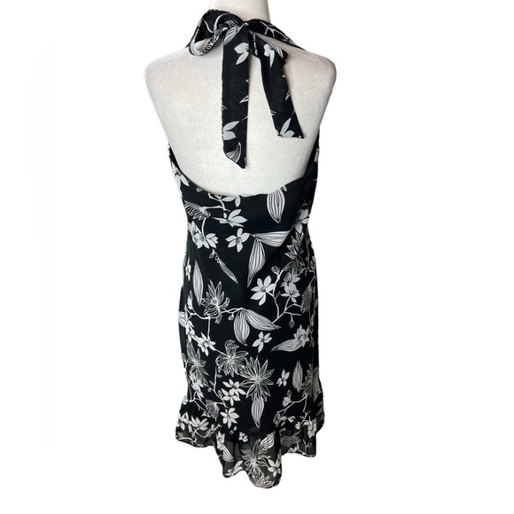 Y2K ALYN PAIGE Made in USA Size 11/12 MED Black & White Floral Halter Dress - Picture 3 of 10